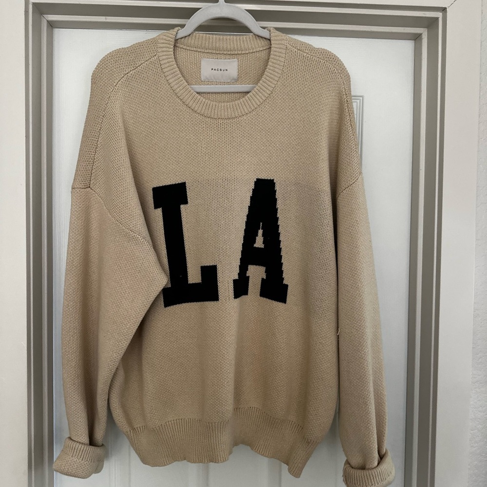 PacSun Tan Crewneck Sweater with Black Letters